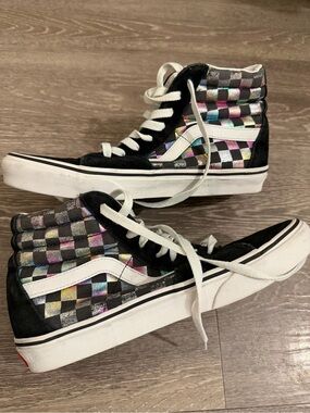 Vans Sk8-Hi Iridescent Checkerboard Womens 8.5 High Top Skate Shoes Retro mens 7